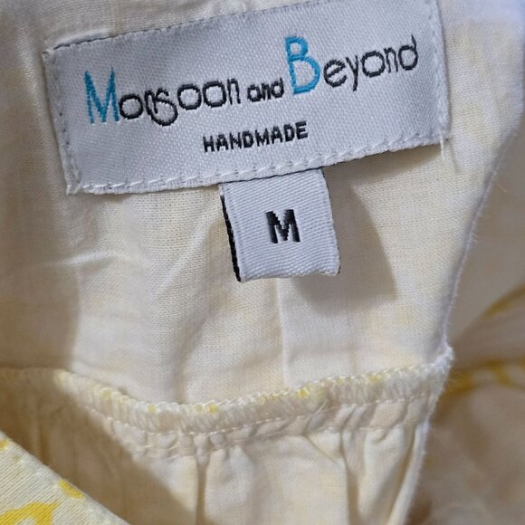 Monsoon and Beyond Handmade Chloe Yellow Ruffle Sleeve Deep V Midi Dress Sz M - Picture 12 of 12